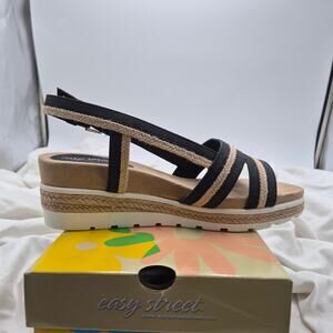 NEW Easy Street Mel wedge sandal black woven jute platform wedge size 8.5 wide